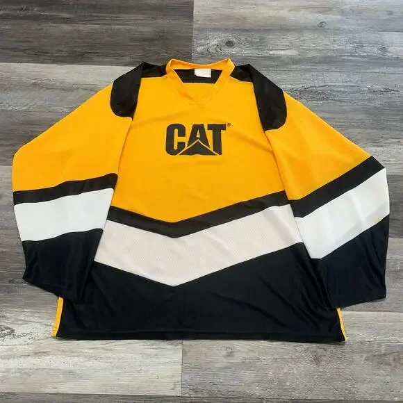 Vintage Teamwork Athletic Apparel Yellow Mens XL CAT Caterpillar Hockey Jersey